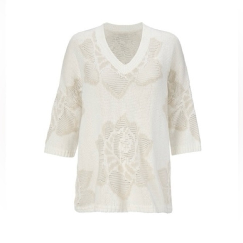Cabi Oversized Elegant Lotus Floral Knit Sweater